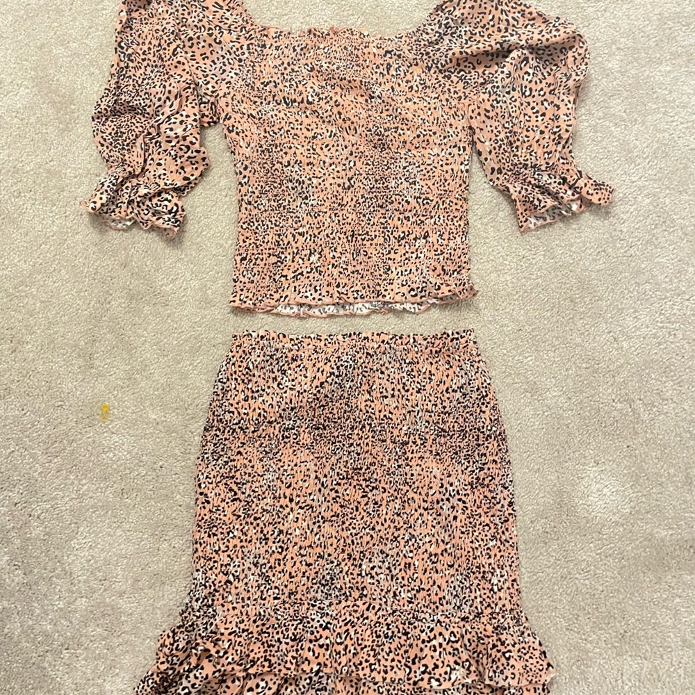 Hem & Thread Pink Leopard Mini Skirt Set